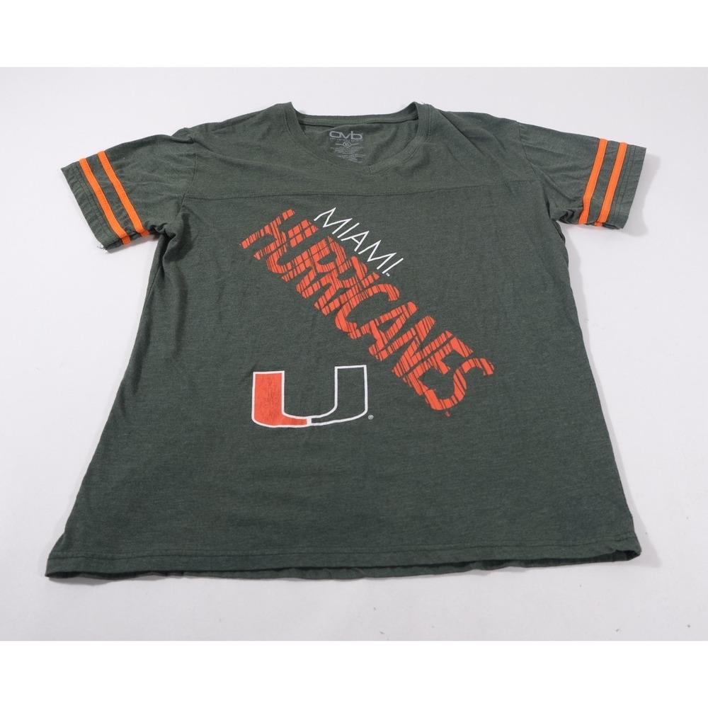 Old Varsity Brand Shirt Womens XL Green Miami Hurricanes V-Neck Graphic Tee NCAA